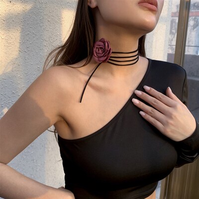 极速Romantic Gothic Big Rose FloweEr Clavicle Chain Necklace