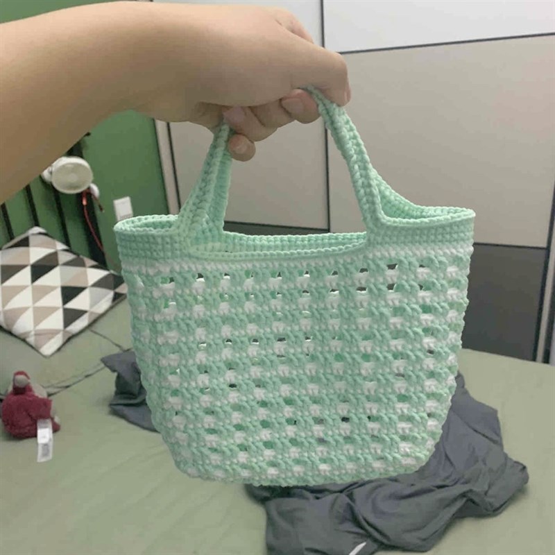 极速钩针毛d线镂空华夫格镂空网格编织包diy材料包毛线编织手工解