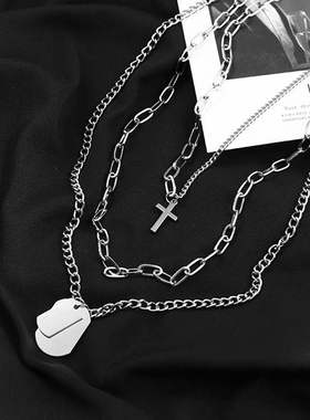 极速Ins personality hip howp Necklace mens multilayer hangi