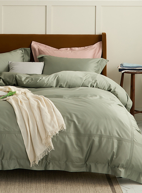 极速豆绿100支双股纯棉2米被套床单 灰绿色1M.8m床笠长绒棉四件套