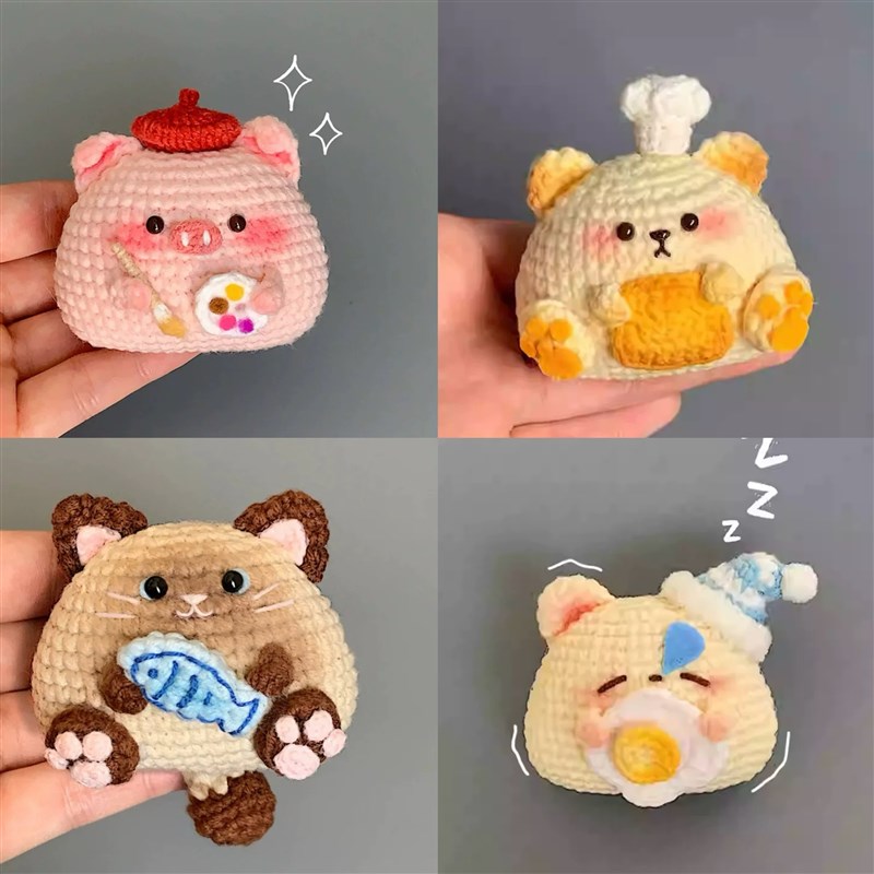 极速小猪玩偶饭团手工p自制毛线钩针DIY材料包编织可爱钥匙扣包挂