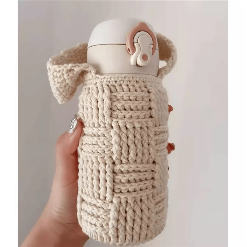 极速手工diy格子杯套材料包水壶套毛线编织保R温杯套钩针自制送女