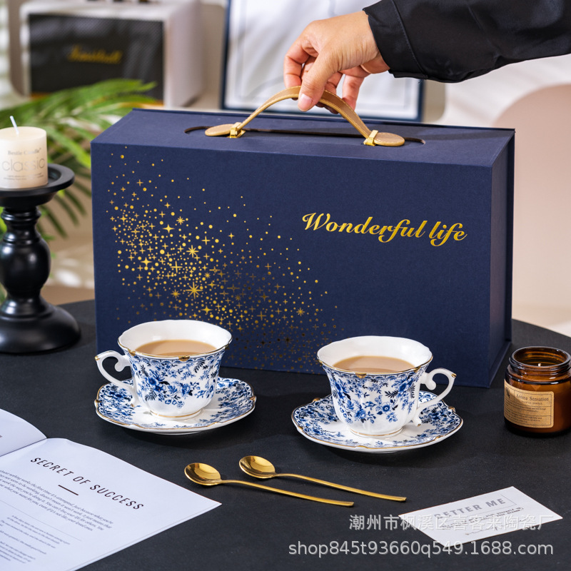 蓝恋花欧式骨瓷咖啡杯碟高档精致