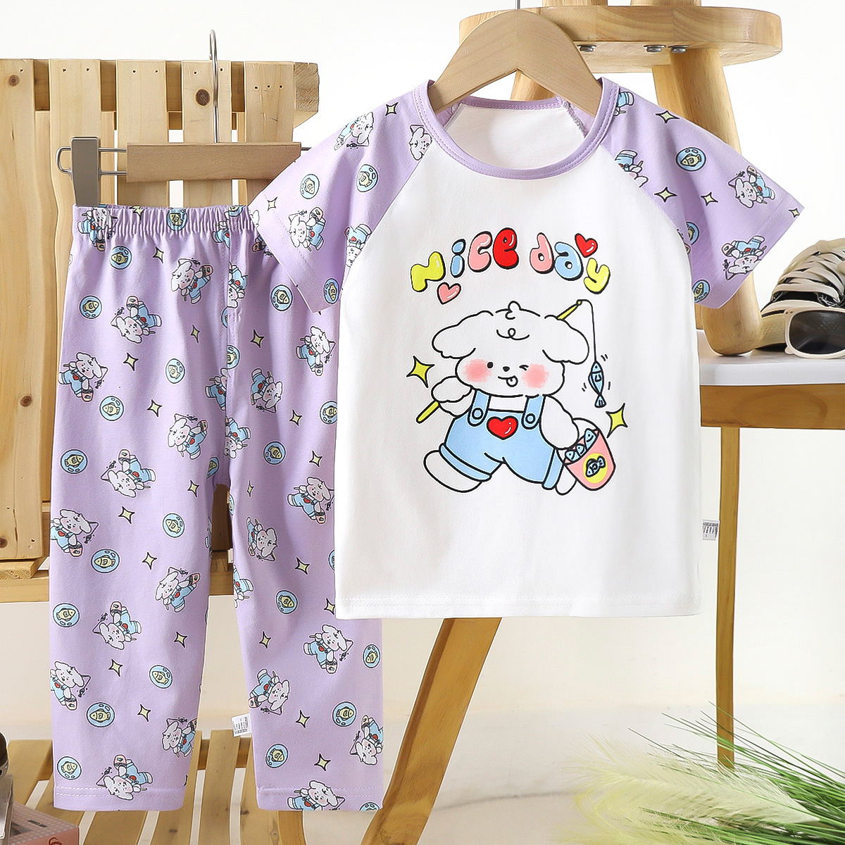 儿童短袖套装纯棉夏季宝宝t恤男童家居服衣服女童睡衣夏装童装