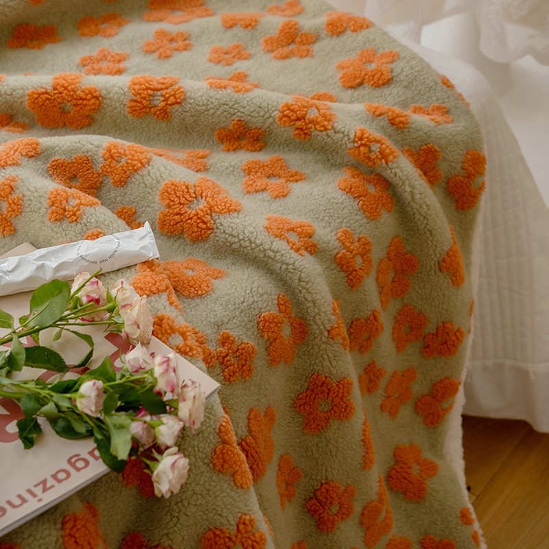 抗寒升级秋冬保暖羊羔绒毯子定制款G文艺提花珊瑚绒毛毯沙发盖