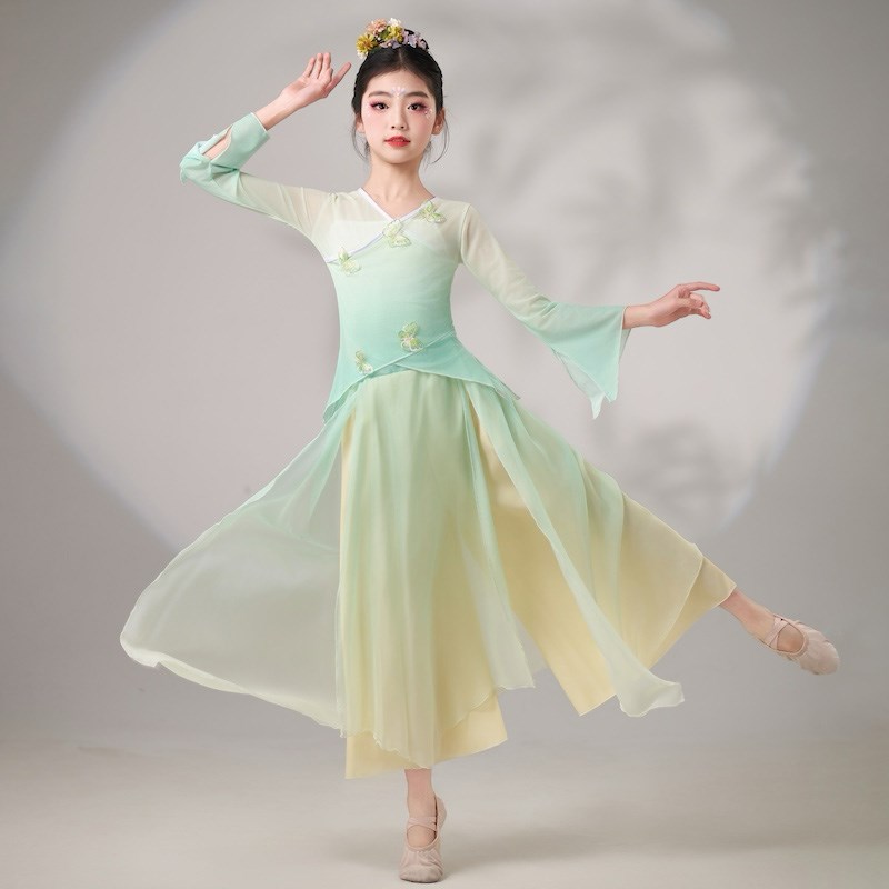 儿童古典舞e蹈服民族中国舞身韵练功服扇子舞女童飘逸纱衣演出服