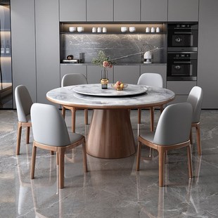 高端微晶石餐桌椅组合客厅家用轻奢大理石圆N桌实木圆形超晶石饭