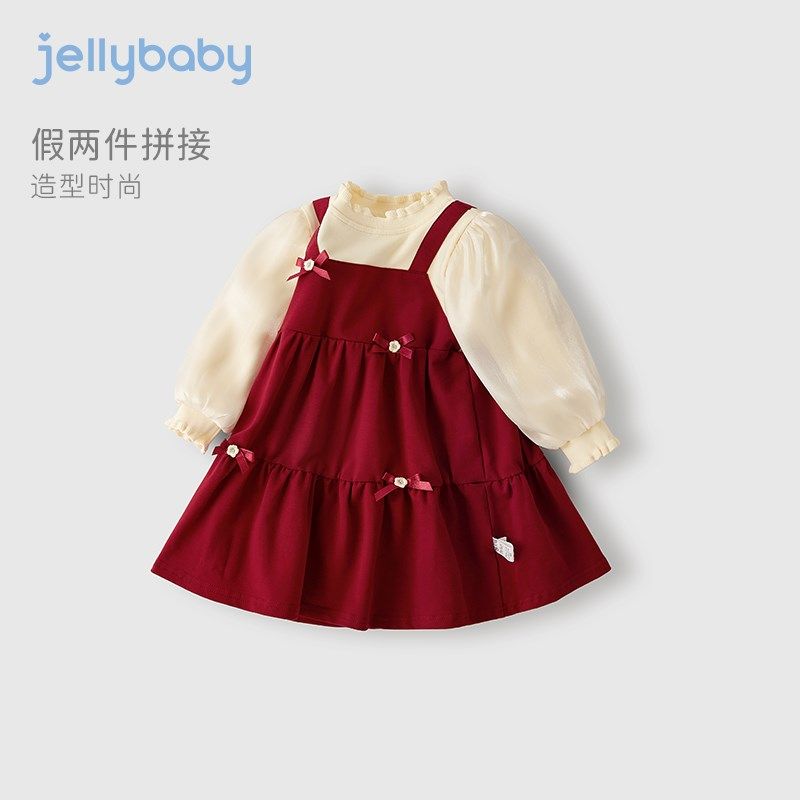 连衣裙红色女童j儿童礼服裙春秋小童春装公主裙周岁生日宝宝裙子