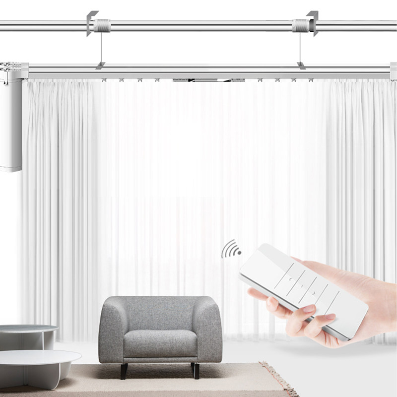 别墅电动升降窗帘k自动家用轨道杆智能语音超高复式楼遥控上下开