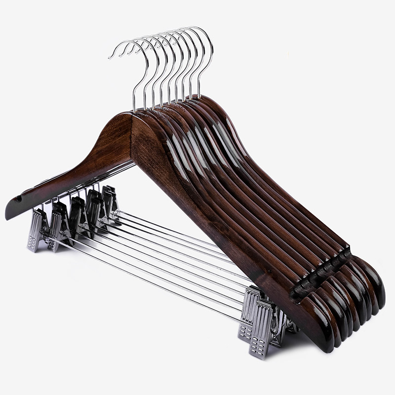 服装店衣架实木一体两用套装连体家用成J人西服裤子带夹子木质衣