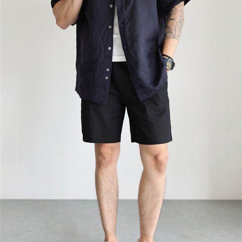 YUXIAN老钱亚麻棉休r闲商务直筒短裤通勤纯色5分裤吸湿透气男春夏,男装,短裤,淘宝优惠券,粉丝福利购,淘宝优惠卷