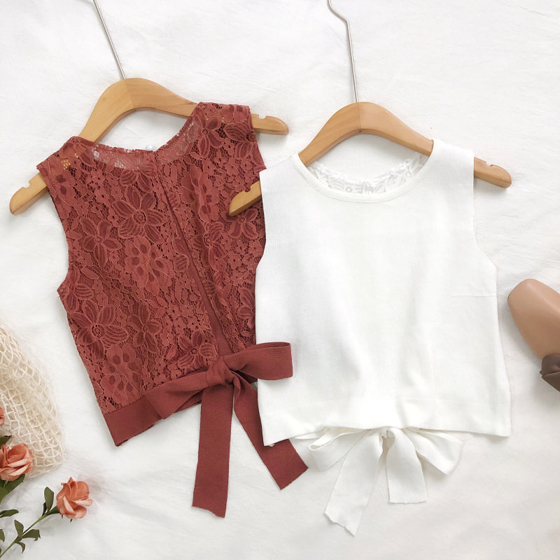2019夏季新款百搭圆r领后背蕾丝拼接系带修身短款针织背心上衣女,女装/女士精品,背心吊带,淘宝优惠券,粉丝福利购,淘宝优惠卷