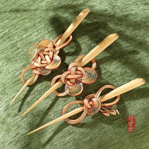 古风李子柒竹丝竹编发簪汉t服旗袍国风发饰盘发配饰发夹竹簪子首