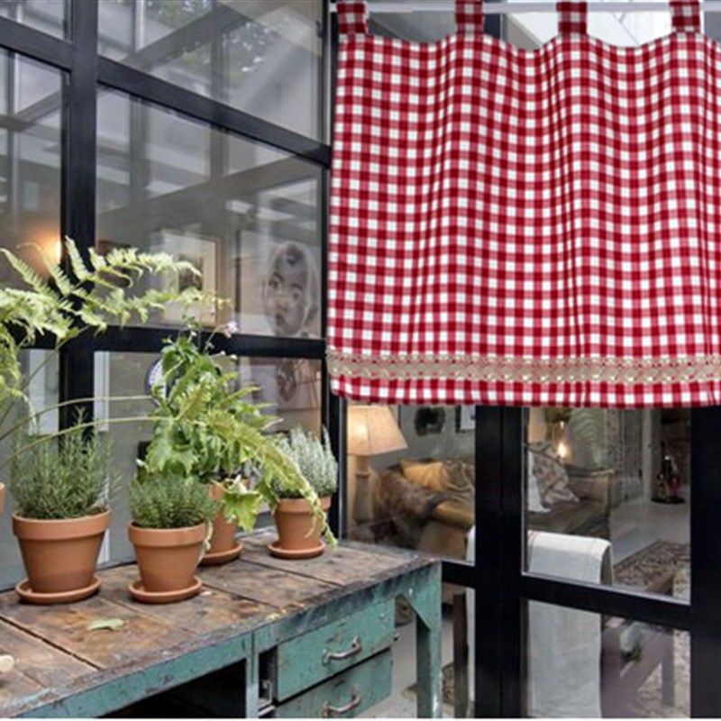 简约双面格子纯棉布艺门帘卧室 厨房半帘布U帘定做窗帘隔断,居家布艺,门帘,淘宝优惠券,粉丝福利购,淘宝优惠卷