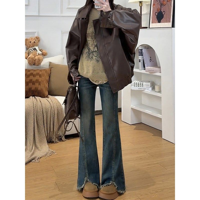 美式微喇开叉牛仔裤女秋冬加绒胖妹妹mm梨形身材高腰弹.力显瘦长,女装/女士精品,大码裤装,淘宝优惠券,粉丝福利购,淘宝优惠卷