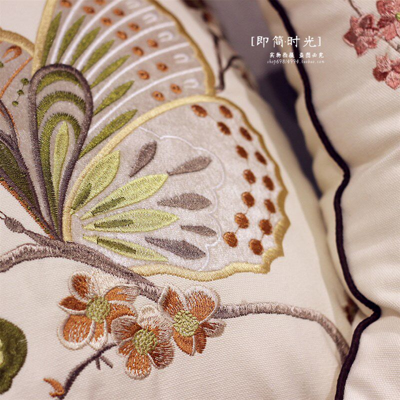 高档绣花b欧式米色抱枕立体图案可拆洗客厅沙发靠枕家居床头靠垫