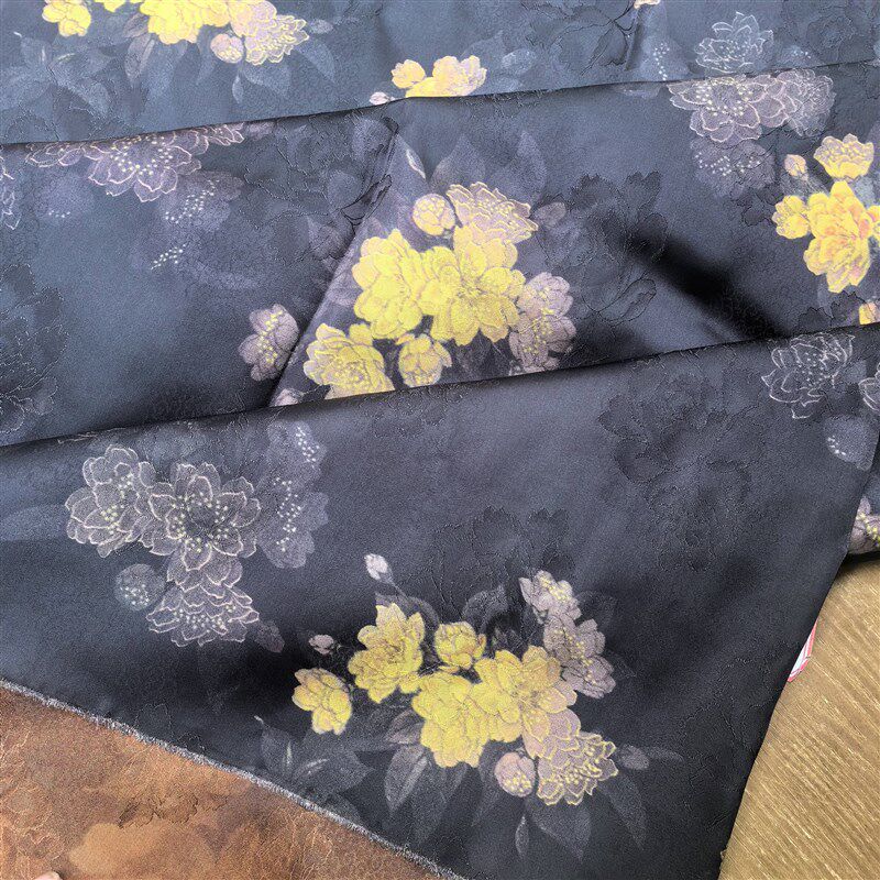 夏季全人丝薯莨香云纱布料花萝提花旗袍裙子套装裤子上衣服装面料