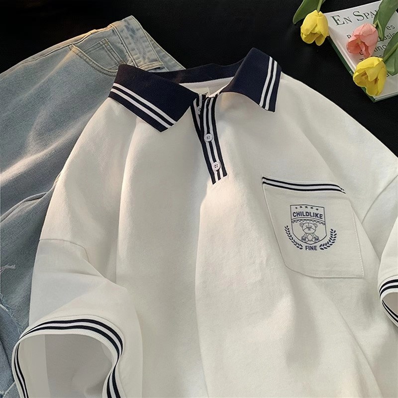 常春藤学院风polo衫男短袖夏季重磅撞色翻领t恤情侣有领半袖衣服