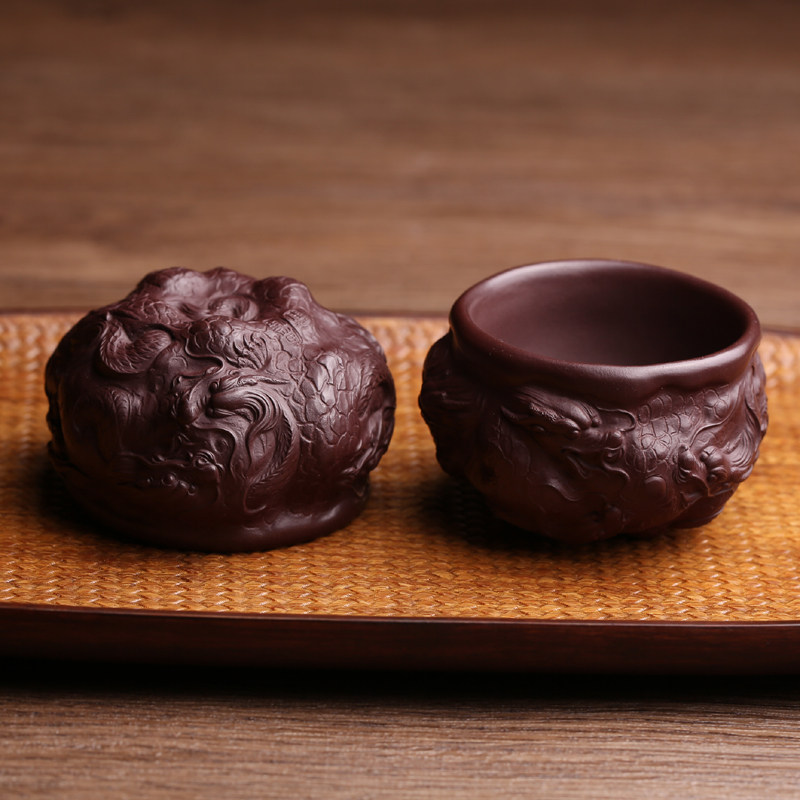 宜兴原矿紫砂茶杯主人杯九龙杯功夫茶具茶玩套装名家纯手工品茗杯