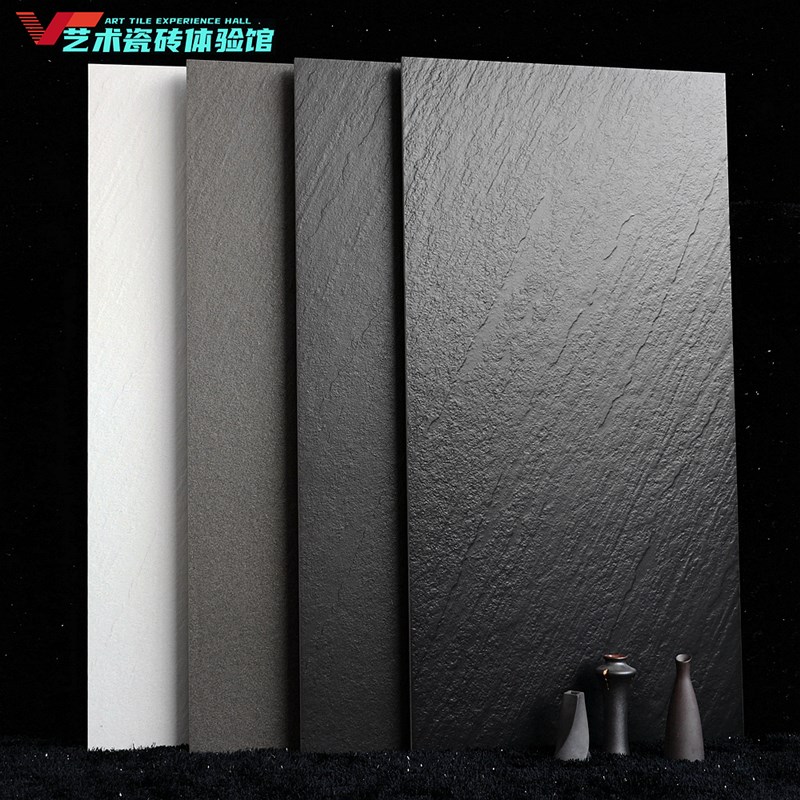 黑色通体砂岩瓷砖600X1200彷古砖化妆室全瓷防滑地砖白色拉槽岩板