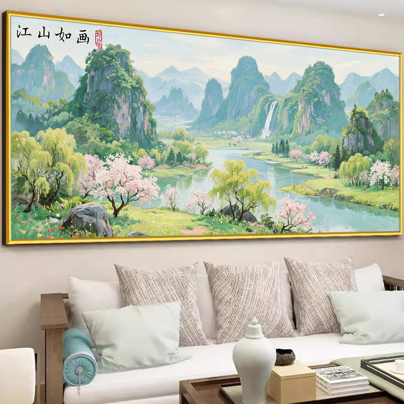 江山如画风景山水十字绣2025新款满绣自己手工线绣客厅高级感挂画