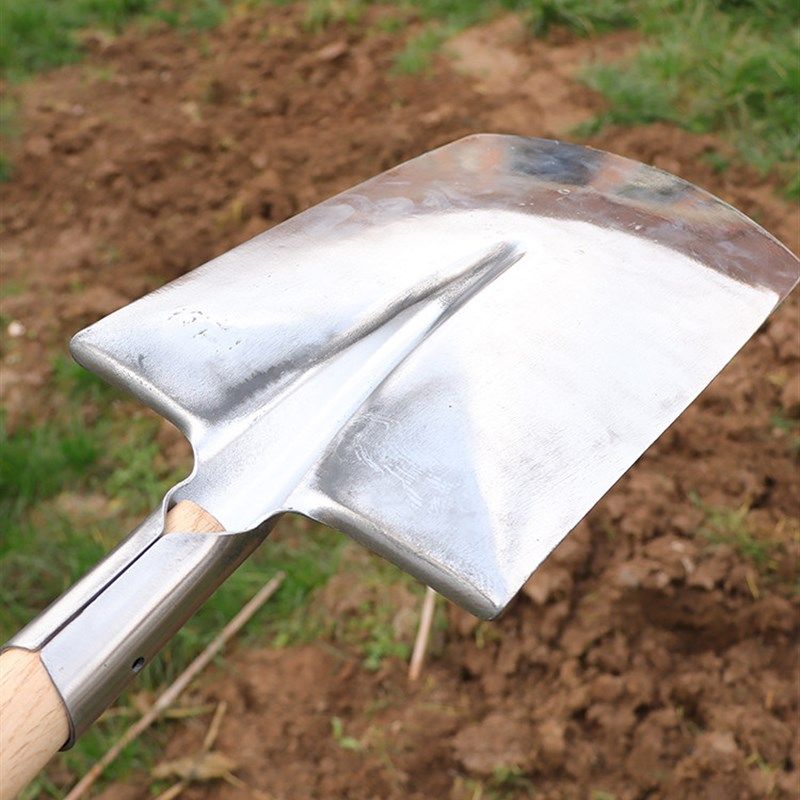 白钢泥锹加厚不锈钢铁锹钢锹农用挖土铲子种菜大号种地方头平头