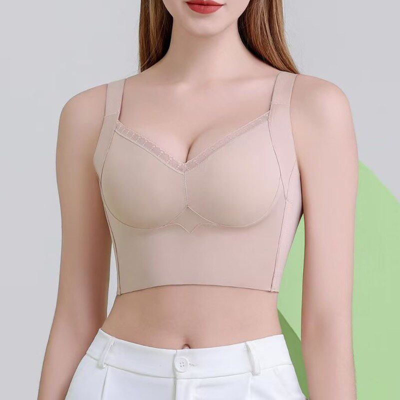 2025大胸光面无痕调整型内衣女长文胸收腹收胃收副乳防下垂无钢圈