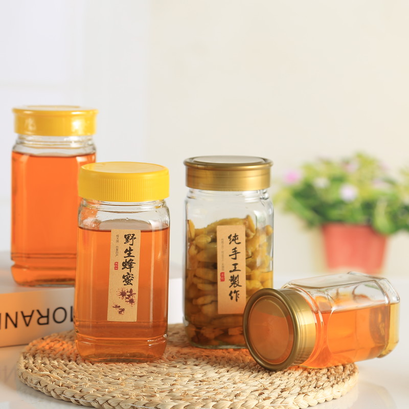 包邮1斤2斤装蜂蜜玻璃瓶八角六棱密封罐储物罐果酱瓶酱菜瓶罐头瓶