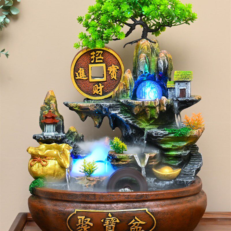 高山循环流水摆件客厅生财鱼缸假山开业招财聚宝盆水车风水轮转球