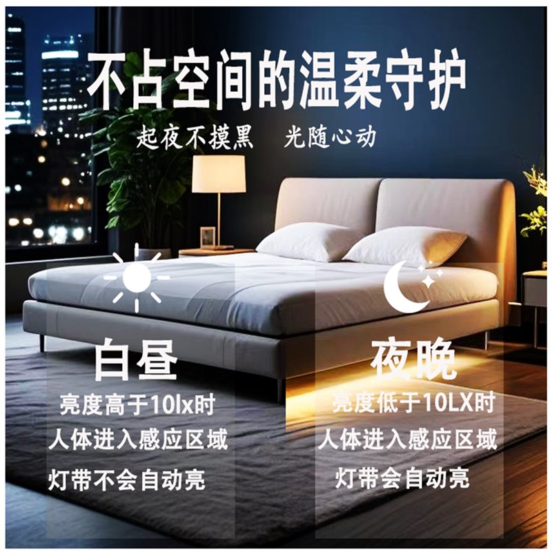 悬浮床底气氛灯人体感应床下灯带卧室起夜智能感应灯条自粘插电式图片