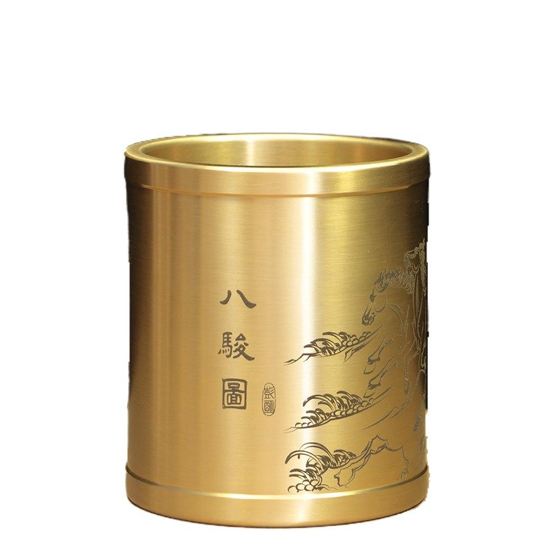黄铜大号纯铜实心笔筒大展宏图书房桌面办公装饰摆件家用简约送礼