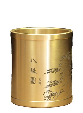 黄铜大号纯铜实心笔筒大展宏图书房桌面办公装饰摆件家用简约送礼