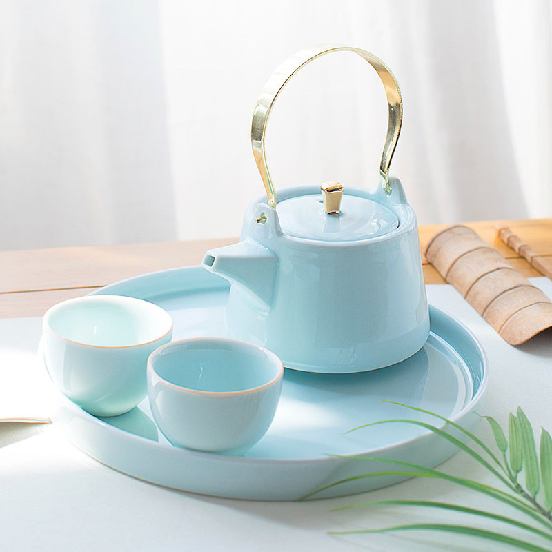 青瓷大号提梁壶陶瓷功夫茶具茶壶茶杯茶盘套装创意泡茶壶过滤内胆