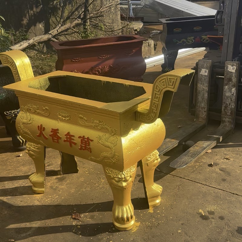 寺庙家用祠堂生铁铸铁长方形香炉四方顶加厚室内外插香供佛元宝炉