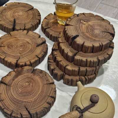 老榆木风化木茶杯垫壶承隔热垫防烫底座原木古朴侘寂风拍照木板