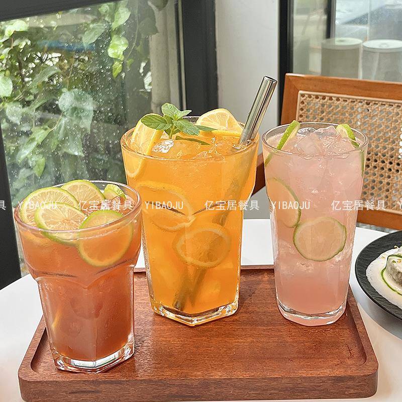 网红ins风饭厅超大容量玻璃杯 500ml杯子饮料杯水果茶杯 莫吉托