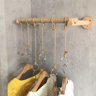 服装 货架衣架侧挂 店吊环上墙展示架吊架麻绳吊环复古实木壁挂童装