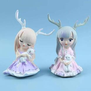 鹿角女孩蛋糕装饰摆件小仙女小公主女神生日蛋糕烘焙甜品台配件