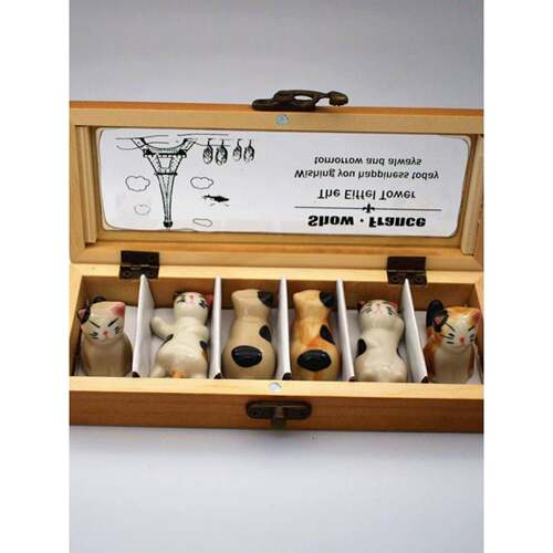 新型日式陶瓷猫筷架创意筷架桌面笔架工艺品饰品精品餐