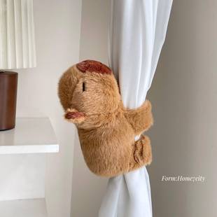 可爱卡皮巴拉啪啪圈窗帘绑带密码锁防撞装饰玩偶儿童房纱帘收纳