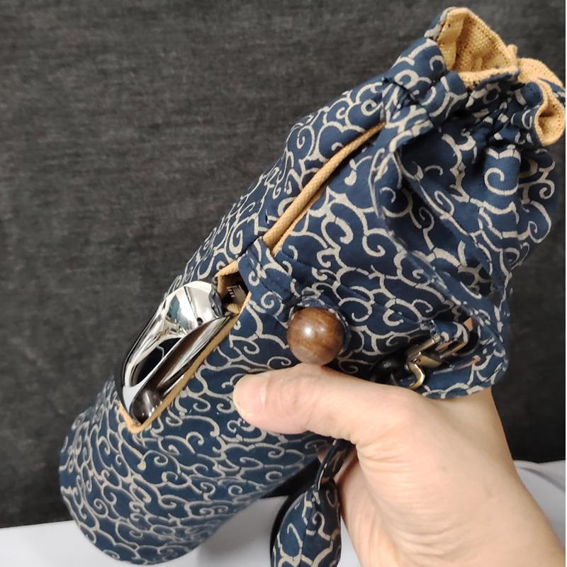 古风旧布纯棉学古传家壶杯套水壶包收纳袋子斜挎单肩束口袋595ML