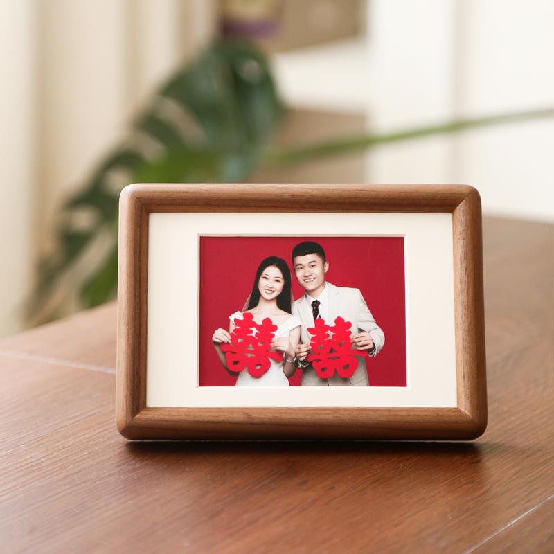 实木相框摆台结婚登记照打印做成67寸海马体洗照片高级感定制摆件
