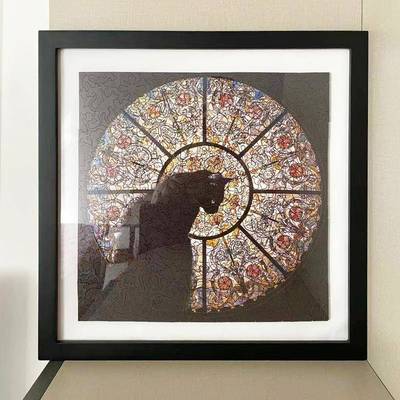 教堂猫异形拼图框 30x30cm实木挂墙相框 简约现代风格客制拼图框