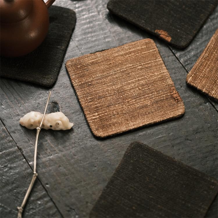 几席之上独立设计款柞蚕丝双宫丝香云纱杯垫方形圆角茶垫禅意两面