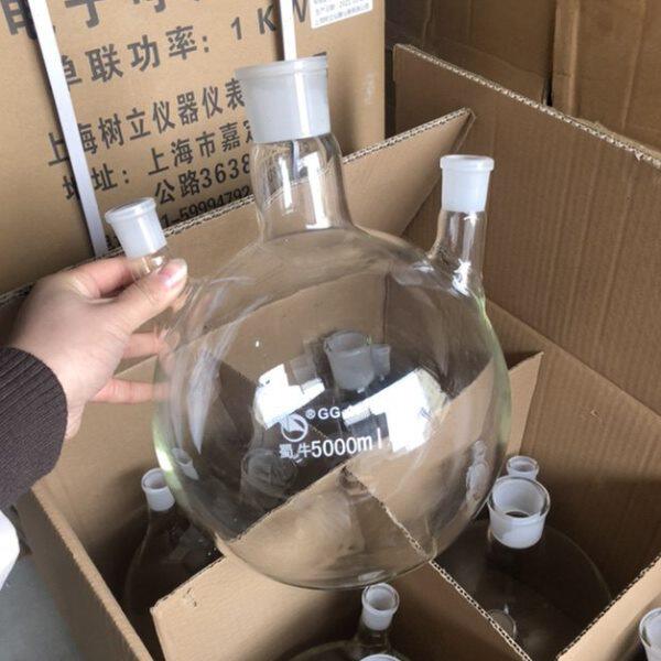 玻璃烧杯硼硅烧瓶加热耐高温m0050三口底高烧瓶5L烧瓶l圆升实验室