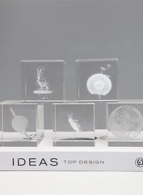 水晶方体内雕星系蒲公意w礼品摆件办公桌软装桌面饰品摆设