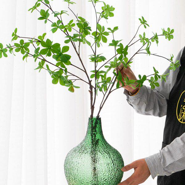 网红大肚花瓶透明玻璃水培树皮吊钟马醉木插花装饰品客厅桌面摆件