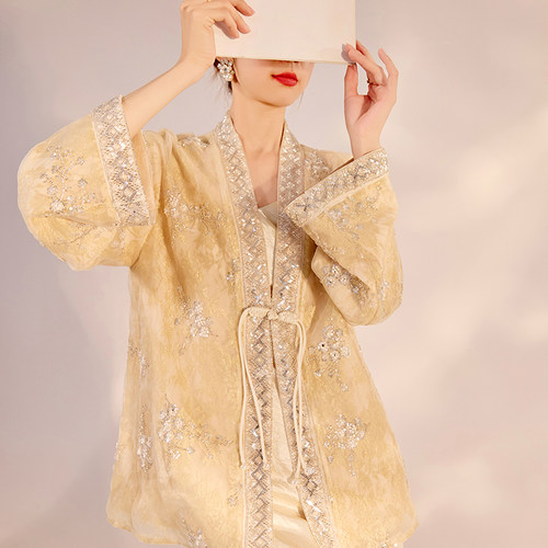 新中式重工气质钉珠刺绣百搭外套