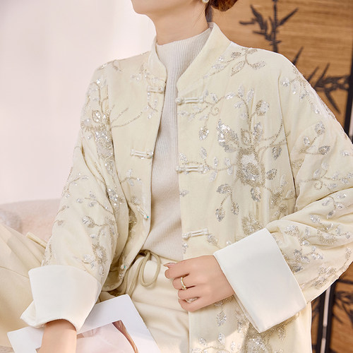 新中式国风优雅气质亮片刺绣外套
