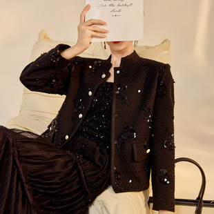 N8081B 短外套黑色小香风上衣蕾丝刺绣半裙套装 中式 国风轻奢时尚